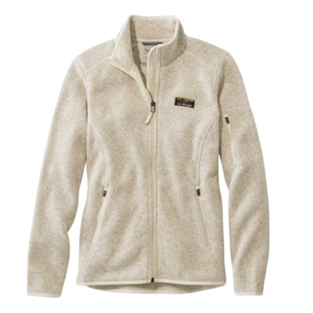 L.L.Bean Sweater Fleece Full-Zip Jacket Cream Beige Outdoor Casual